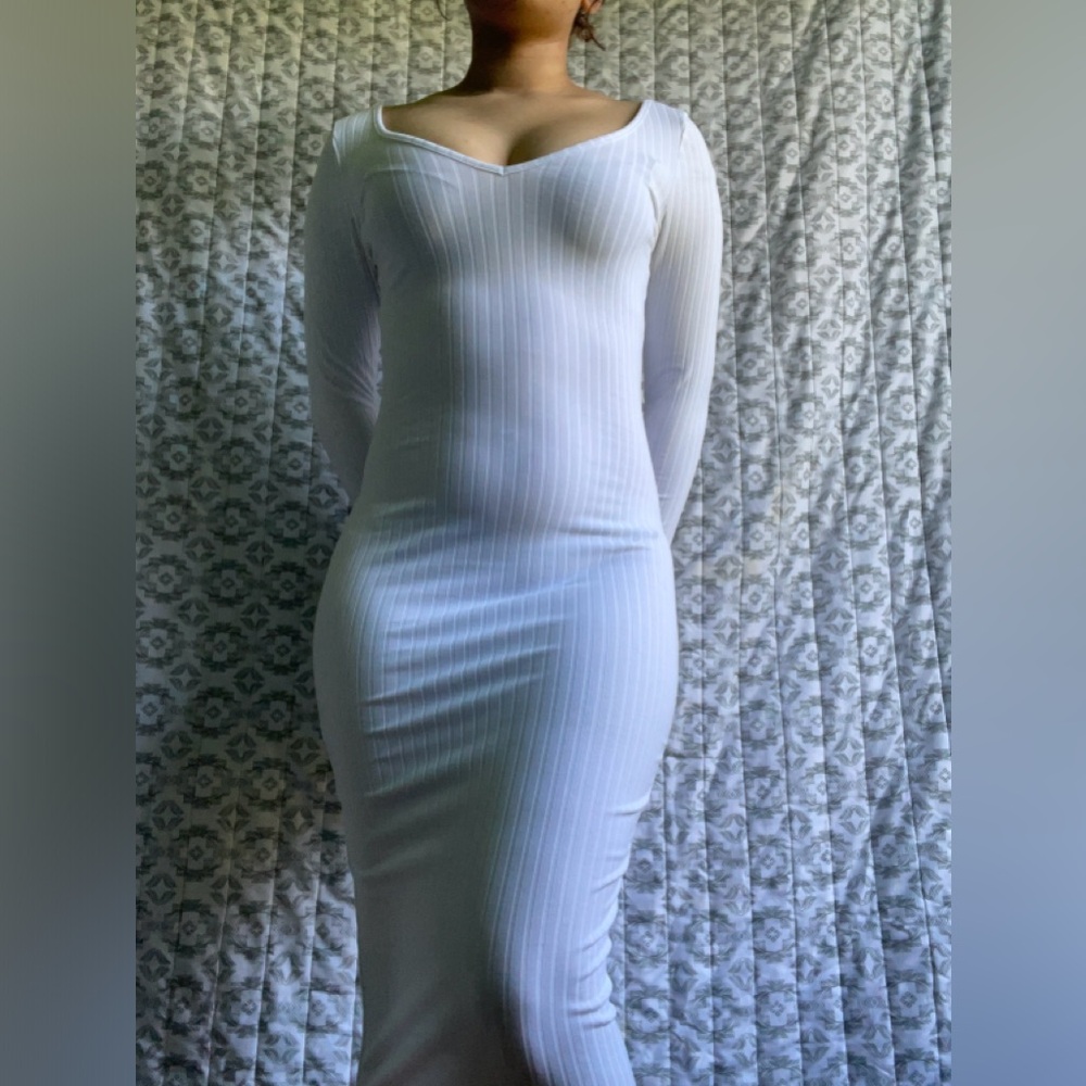 White ribbed long fitted dress- Worn